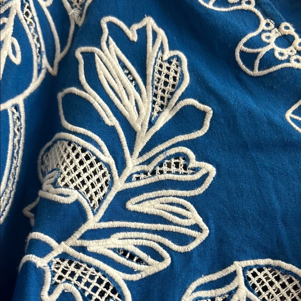 NWT Johnny Was Barbara Mini Dress Size Medium Royal Blue with White Embroidery - Picture 7 of 17